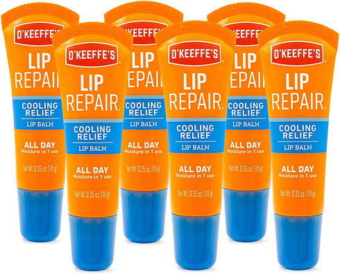 O'Keeffe's Cooling Relief Lip Repair Lip Balm for Dry, Cracked Lips, .35 Ounce Tube, (Pack of 6)