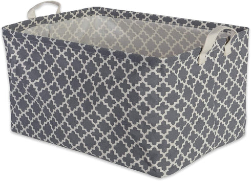 DII Laundry Storage Collection PE Coated Collapsible Cotton/Polyester Bin w/Handles, Large Set, 10.5x17.5x10, Gray Lattice, 2 Piece