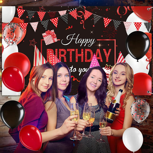 Red and Black Birthday Party Decorations 50 Pieces Red Black Balloons Garland Kit Happy Birthday Backdrop Banner Sign Decorations for Kids Men Women Anniversary Birthday Party Supplies Decor