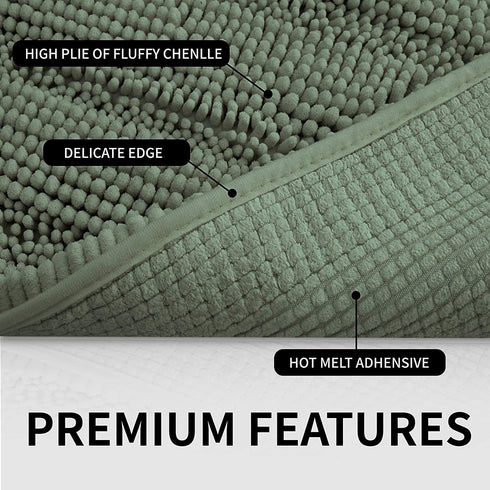 Easy-Going Luxury Chenille Striped Pattern Bath Mat, 20x32 in, Soft Plush Bath Rug, Absorbent Bathroom Rug, Non Slip Perfect Carpet Rugs for Shower, Bedroom, Front Door, Enterway (Greyish Green)