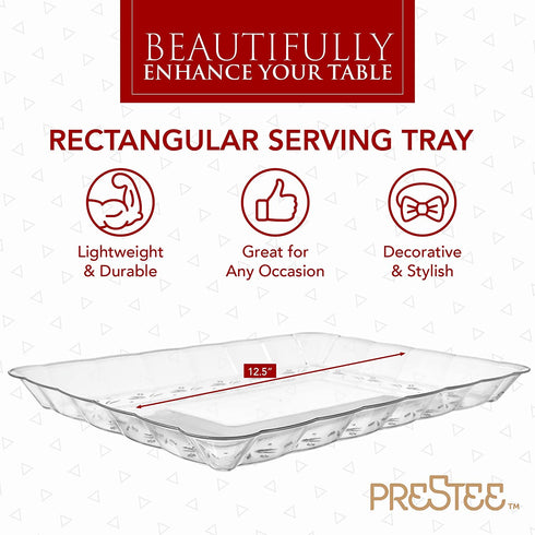 12 Plastic Serving Trays Serving Platters | 9"X13" | Rectangular Disposable Party Platters and Trays | Clear Disposable Serving Trays for Parties | Party Serving Trays and Platters