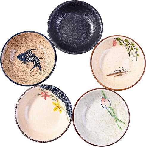 Side Dishes set of 5, Japanese Retro Porcelain Side Dish Bowl Seasoning Dishes Soy Dipping Sauce Dishes