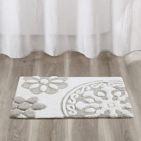 Madison Park Casablanca 100% Cotton Tufted Bathroom Rugs Luxurious Plush Medallion Floral Pattern Bath Mat Absorbent, Quick Dry, Spa Design Shower Room D©cor, Rectangle 20" x 30", Taupe