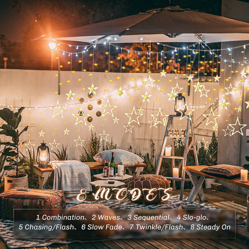 Koicaxy Curtain Lights, 138 Led 12 Stars Curtain Lights Drop Fairy String Lights Waterproof for Outdoor Use 8 Lighting Modes Timing for Ramadan Party Bedroom Wedding Window Christmas