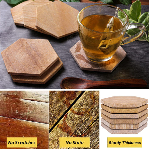Marbco Sandstone Water Absorbent Hand Crafted Round Coasters for Drinks - 4 Inches Wide Thirsty Stone Bar, Drink Coasters- Made from Rainbow Sandstone