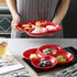 Christmas Dinner Serving Dish 8.5 inch Modern Set Of 2 Decorative Ceramic Appetizer 4 -Compartment Serving Platter Tray - Dessert Serving Plates, Red