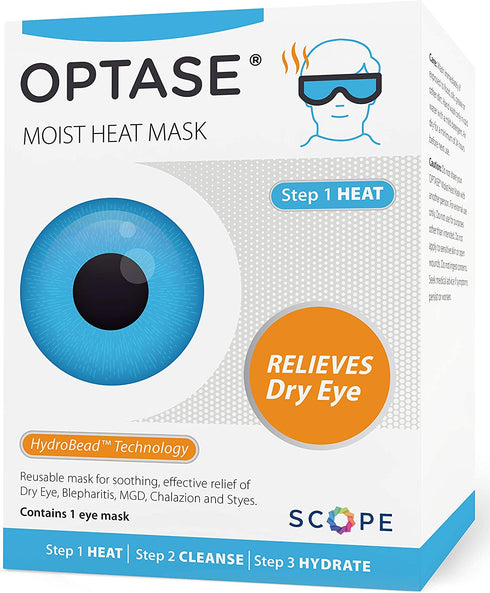 OPTASE Moist Heat Eye Mask for Dry Eyes - Dry Eye Mask with HydroBead Technology - Washable, Microwaveable Eye Compress for Dry Eyes - Dry Eye Therapy Mask Holds Heat for 10 Minutes - Step 1 Heat