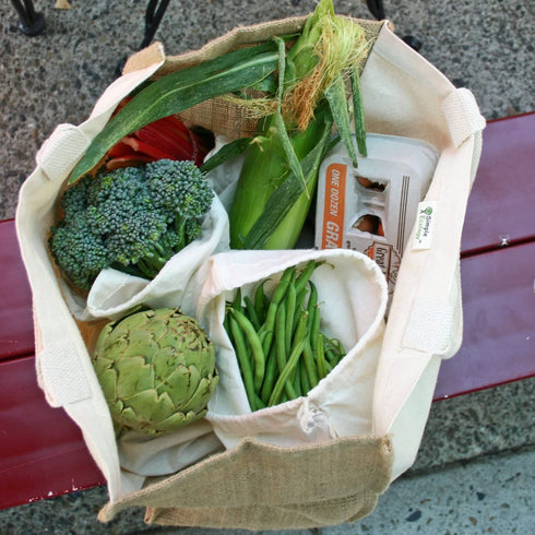 Simple Ecology Organic Canvas & Jute Reusable Tote and Grocery Shopping Bag - XL and Mini sizes