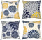 Throw Pillow Covers 18 X 18 Set of 4,Navy Blue Gold Oversized Flower Geometry Square Pillow Cushion Cases,Yellow and Gray Floral Modern Decorative Pillow Covers for Couch Sofa Bedroom Car