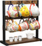 OROPY Vintage Wood Coffee Mug Holder Stand, 2 Tier Countertop Mug Tree Holder Rack for Coffee Mugs Cups (Dark Brown) (12 Hooks)