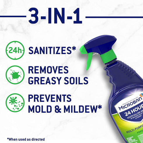 Microban 24 Hour Multi-Purpose Cleaner, Sanitizing and Disinfectant Spray, Fresh Scent, 22 Ounce (Pack of 2)