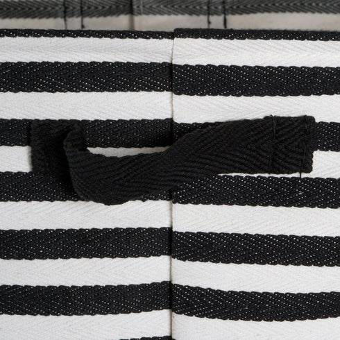 DII Laundry Storage Collection Cabana Stripe Collapsible and Waterproof Bins, Medium Rectangle, 14x8, Black, 2 Piece