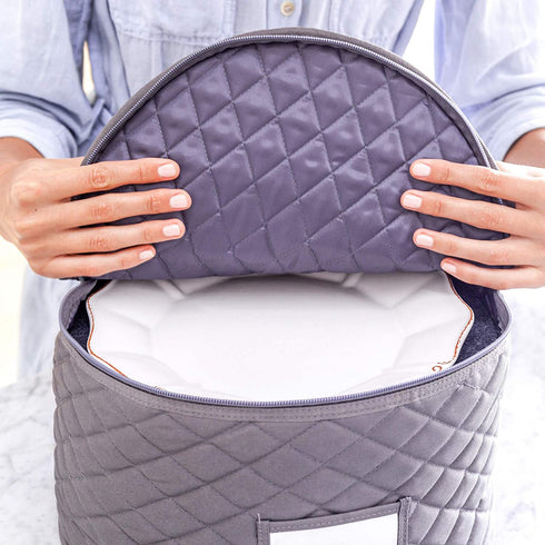 7" Saucer Plate Storage Case with 12 Felt Dividers - Padded Protection to Transport, Store and Organize Dinnerware Dishes