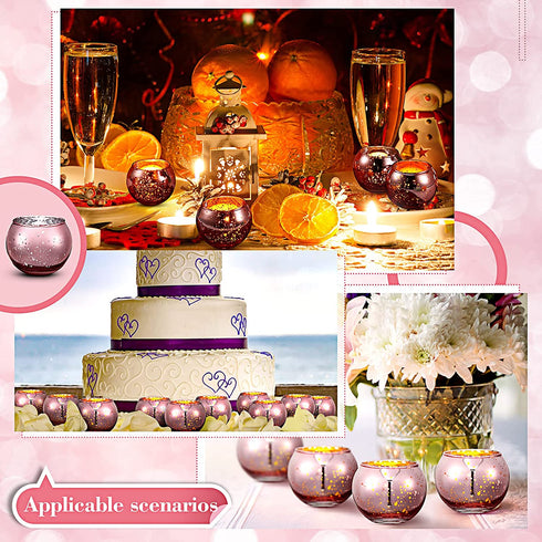 12 Pieces Round Votive Candle Holders Glass Tealight Candle Holder for Wedding Home Decor (Rose Gold)