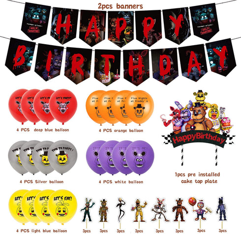 Heidaman Five Nights At Freddy's Birthday Party Supplies Fnaf Birthday Decorations Freddy Frostbear Party Decorations Set Include Banners Balloons Cake Tops