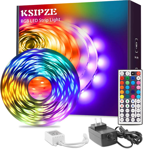 KSIPZE RGB Led Strip Lights 50ft Color Changing with 44 Key Remote Kit for Room Bedroom Kitchen Home Indoor