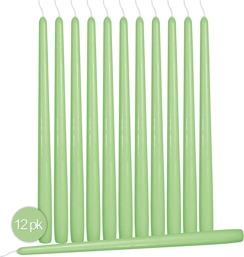 Hyoola 12 Pack Tall Taper Candles - 10 Inch Celery Green Dripless, Unscented Dinner Candle - Paraffin Wax with Cotton Wicks - 8 Hour Burn Time