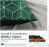 Lewondr Golden Embroidery Velvet Throw Pillow Cover, 2 Pack Soft Velvet Throw Pillow Case Golden Lines Embroidered Rhombus Pattern Back Cushion Cover for Car Sofa Bed 18"x18"(45x45cm), Dark Green