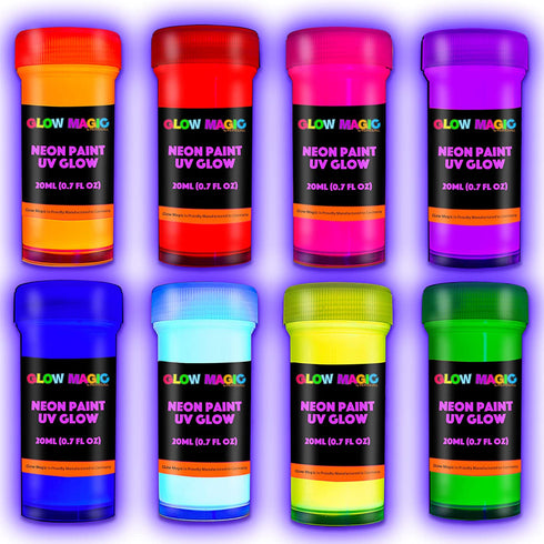 Individuall Glow in the Dark Paint - Set of 8, 20 mL Reflective Acrylic Paints for Outdoor and Indoor Use on Canvas, Walls and Ornament Painting - Blacklight Activated