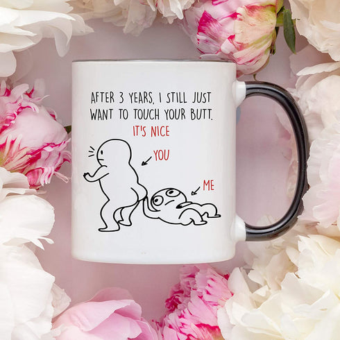 YouNique Designs 3 Year Anniversary Mug for Him and Her, 11 Ounces, 3rd Wedding Anniversary Coffee Mug for Husband and Wife, 3rd Year Dating Anniversary Cup for Boyfriend and Girlfriend (Black Handle)