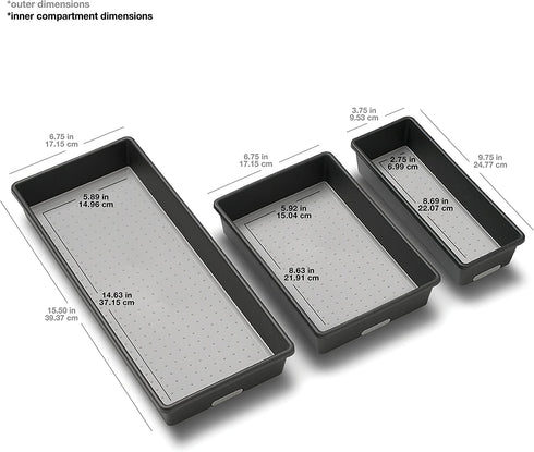 madesmart Classic 3-Tray Bin Pack - Granite | CLASSIC COLLECTION | Multi-Purpose Storage | Soft-grip Lining and Non-slip Rubber Feet | Durable | BPA-Free
