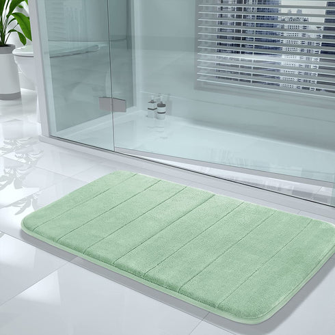 Yimobra Memory Foam Bath Mat Large Size, 31.5 x 19.8 Inches,Soft and Comfortable, Super Water Absorption, Non-Slip, Thick, Machine Wash, Easier to Dry for Bathroom Floor Rug, Pale Green