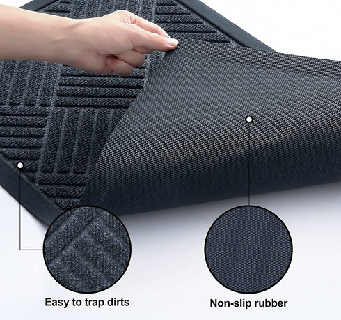 HAOJIAO Front Door Mats Outdoor , 17 x 29 Heavy Duty Rubber Non Slip Indoor Doormat, Durable Low Profile Welcome Mat Dirt Resistant Floor Rug for Entryway Patio Christmas, Grey