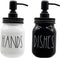 UrbanVillage Farmhouse Soap Dispenser Set - Glass Dish and Hand Soap Dispenser with Stainless Steel Liquid Pump - Cute Mason Jar for Your Kitchen - Glossy Black and White Farmhouse Decor
