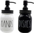 UrbanVillage Farmhouse Soap Dispenser Set - Glass Dish and Hand Soap Dispenser with Stainless Steel Liquid Pump - Cute Mason Jar for Your Kitchen - Glossy Black and White Farmhouse Decor