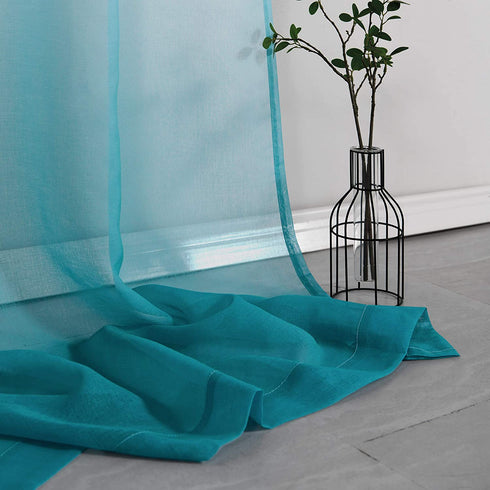 Teal Curtains 84 Inch Length for Bedroom Decor Pair Set 2 Panels Ombre Aqua Blue Turquoise Gradient Grommet Semi Drapes Transparent Window Sheer Beach Curtains for Living Room Girls Dining 52x84 Long