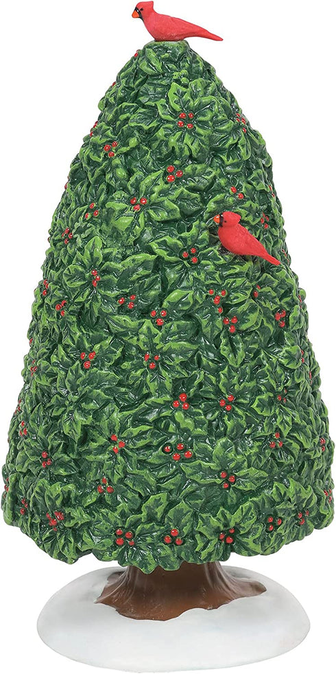 Department 56 Village Accessories Holiday Holly Tree with Cardinals Figurine, 3.5 Inch, Multicolor