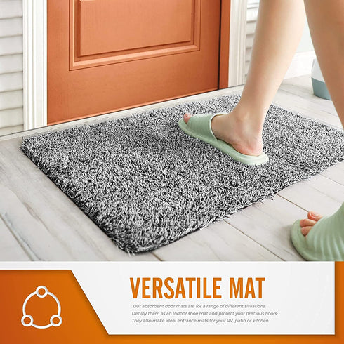 Delxo 24 x 36 Grey Door Mat, Absorbs Mud & Water Entryway Rug, No Odor Anti-Slip Rubber Back Low-Profile Welcome Front Door Mat Indoor, Large Cotton Shoe Scraper Pet Mat Machine Washable