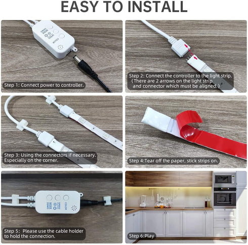 Under Cabinet LED Lighting Kit, GPED 5050 RGB Led Strip Lights 6PCS Waterproof TV Backlight with APP Remote Control Music Sync Led Lights Flexible 10ft Tape Lighting Kits Timing Bedroom Kitchen