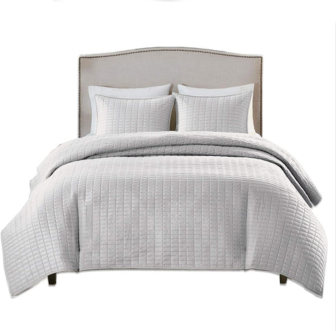 Comfort Spaces Kienna Quilt Set-Luxury Double Sided Stitching Design All Season, Lightweight, Coverlet Bedspread Bedding, Matching Shams, Twin/Twin XL(66"x90"), Gray