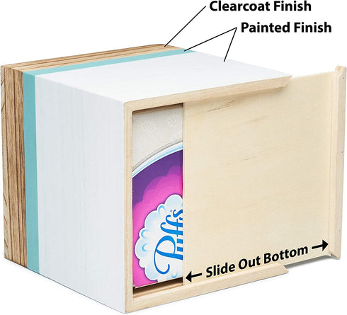Modern Square Wooden Tissue Box Cover Holder for Bathroom Vanity Countertops, Bedroom Dressers, Night Stands, Desks and Tables, Rustic Farmhouse - White and Sea Mist Green