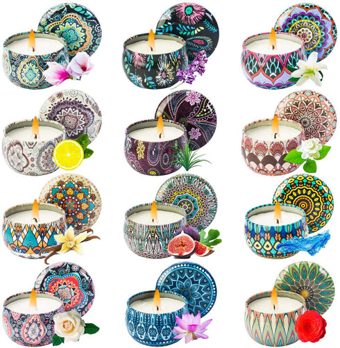 12 Scented Candles Gift Set 2.5oz Scented Candles, Natural Soy Wax Candles, Portable Travel Canned Scented Candles, Family Scented Decoration Gifts, Birthday Lover Christmas