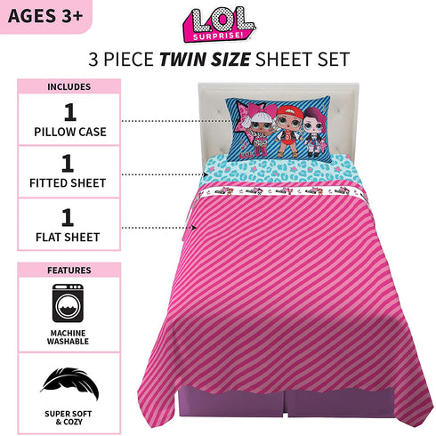 Franco Kids Bedding Super Soft Sheet Set, 3 Piece Twin Size, L.O.L. Surprise