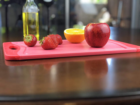 Raj Plastic Cutting Board Reversible Cutting board, Dishwasher Safe, Chopping Boards, Juice Groove, Large Handle, Non-Slip, BPA Free (11.42" x 7.87") - Red and Orange