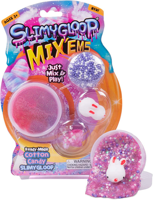 Slimygloop Mix'Ems by Horizon Group USA- Cotton Candy, Mix & Create Your Own Pink & Purple Sparkly Gooey, Putty, Slime with Glitter & Squish Bunny Add Ins, Multi, One Size