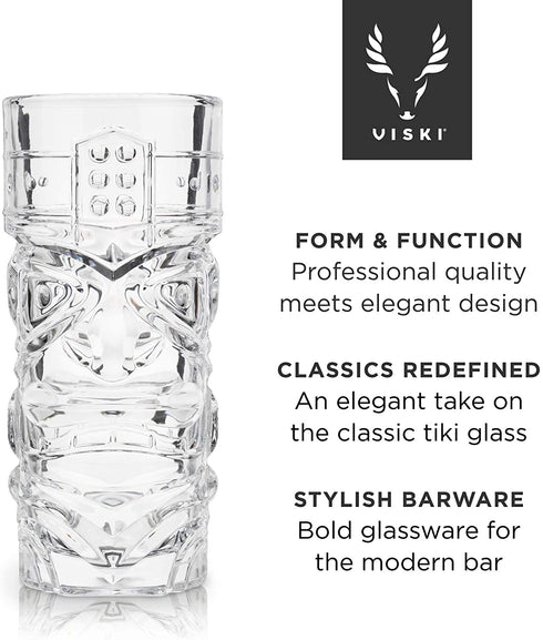Viski Pacific Crystal Tiki Glasses Set of 2, Lead-Free Premium Crystal Clear Glass, Stylish Tiki Cocktail Glasses, Cocktail Glass Gift Set, 14 oz