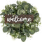 KESYOO Welcome Sign Artificial Eucalyptus Wreath Rustic Front Door Sign for Farmhouse Porch Front Door Decorations
