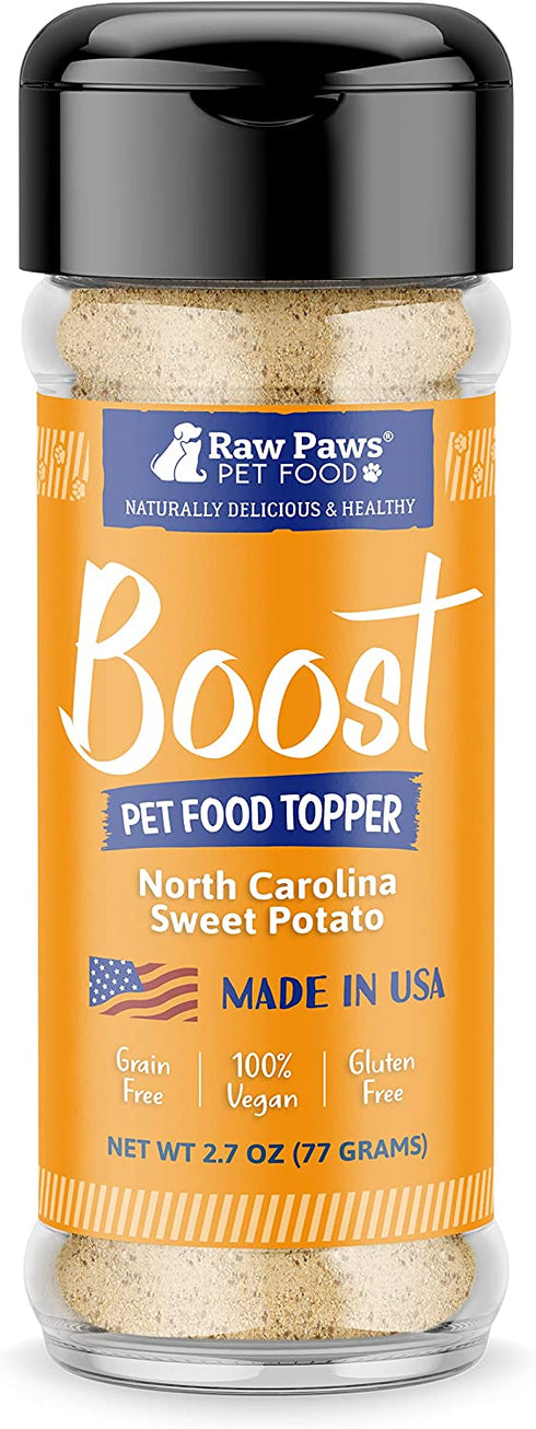Raw Paws Boost Flavor & Nutrition Pet Food Topper, Sweet Potato, 2.7-oz - Made in USA - Dog Food Toppers Grain Free - Natural Pet Food Flavoring - Cat Food Seasoning - Vegan Meal Enhancer Sprinkles