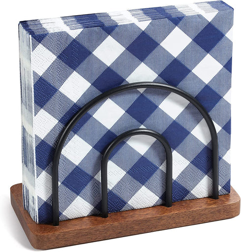 MBL Wooden Napkin Holder with Matte Black Metal Wire, for Kitchen Dining Restaurant Table Classic Home D©cor, Indoor & Outdoor Use, Brown Base