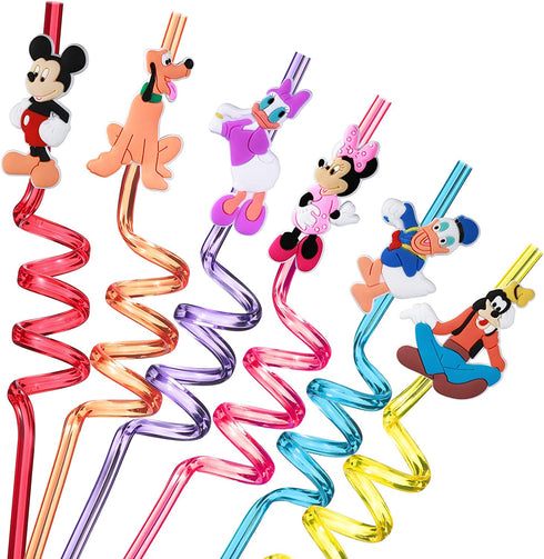 24 Mouse Straws with 2 Cleaning Brush 6 Designs Great for Mickey Theme Birthday Minnie Party Favors and Party Supplies