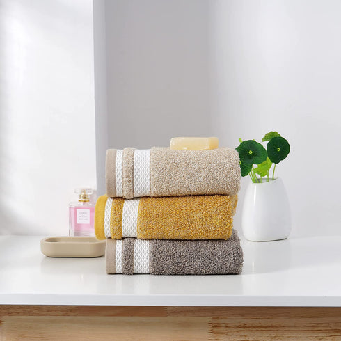 YiLUOMO Super Soft Hand Towels Set of 2, 100% Cotton Highly Absorbent Bath Hand Towel for Bathroom 13 X 29 Inch(Beige)