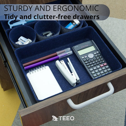 Teeo Felt Drawer Organizer Container Caddy Jewelry Tray Makeup Storage Organizers Home Office Desk Cosmetic Bins Dividers Box Compartment Nursery Bedroom Closet Organization, Pack of 7, Navy
