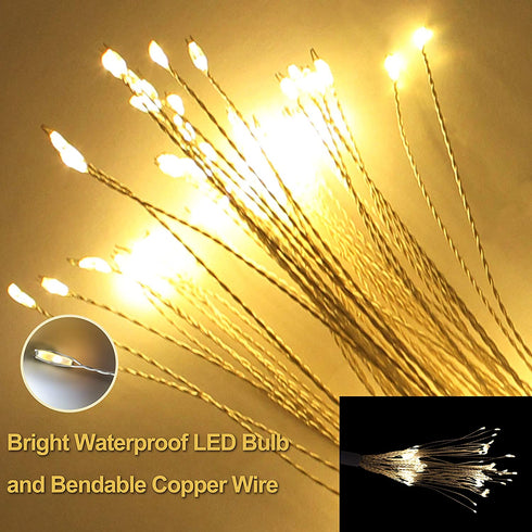 4 Pack 120 LED Firework Copper Wire Hanging Starburst Fairy Lights 8 Modes Remote Waterproof for Christmas Home Party Wedding Garden Xmas Patio Bedroom D©cor Indoor Outdoor Decorations (Warm White)