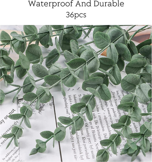 Miracliy 36 PCS Artificial Eucalyptus Stems with Frost, Faux Eucalyptus Leaves Greenery Stems for Vase Home Party Wedding Decoration€¦