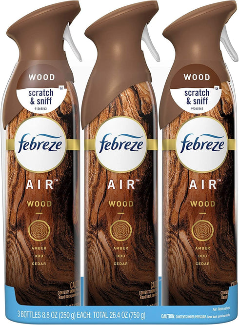 Febreze Air Freshener Spray, Wood Scent, Odor Eliminator for Strong Odor, 8.8 oz (Pack of 3)