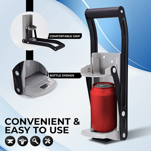 Ram-Pro 12 oz Aluminum Can Crusher & Bottle Opener | Heavy Duty Metal Wall Mounted Soda Beer Smasher Eco-Friendly Recycling Tool